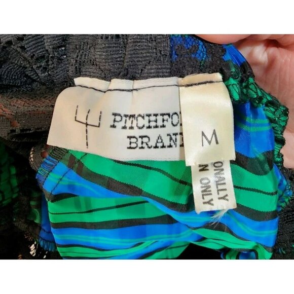 Vtg Square Dance 2 Piece Outfit Skirt Blouse Sz M Lace USA Made Blue Green Plaid - Picture 6 of 6